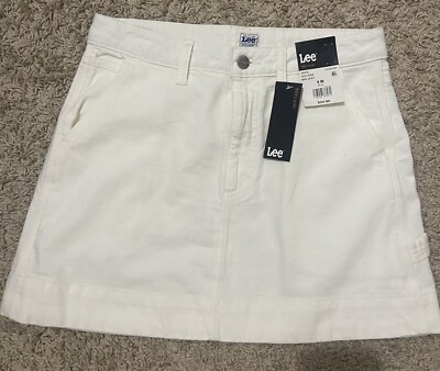 Lee Women's Size 6M Heritage High Rise Loose Fit White Denim Jean Mini Skirt