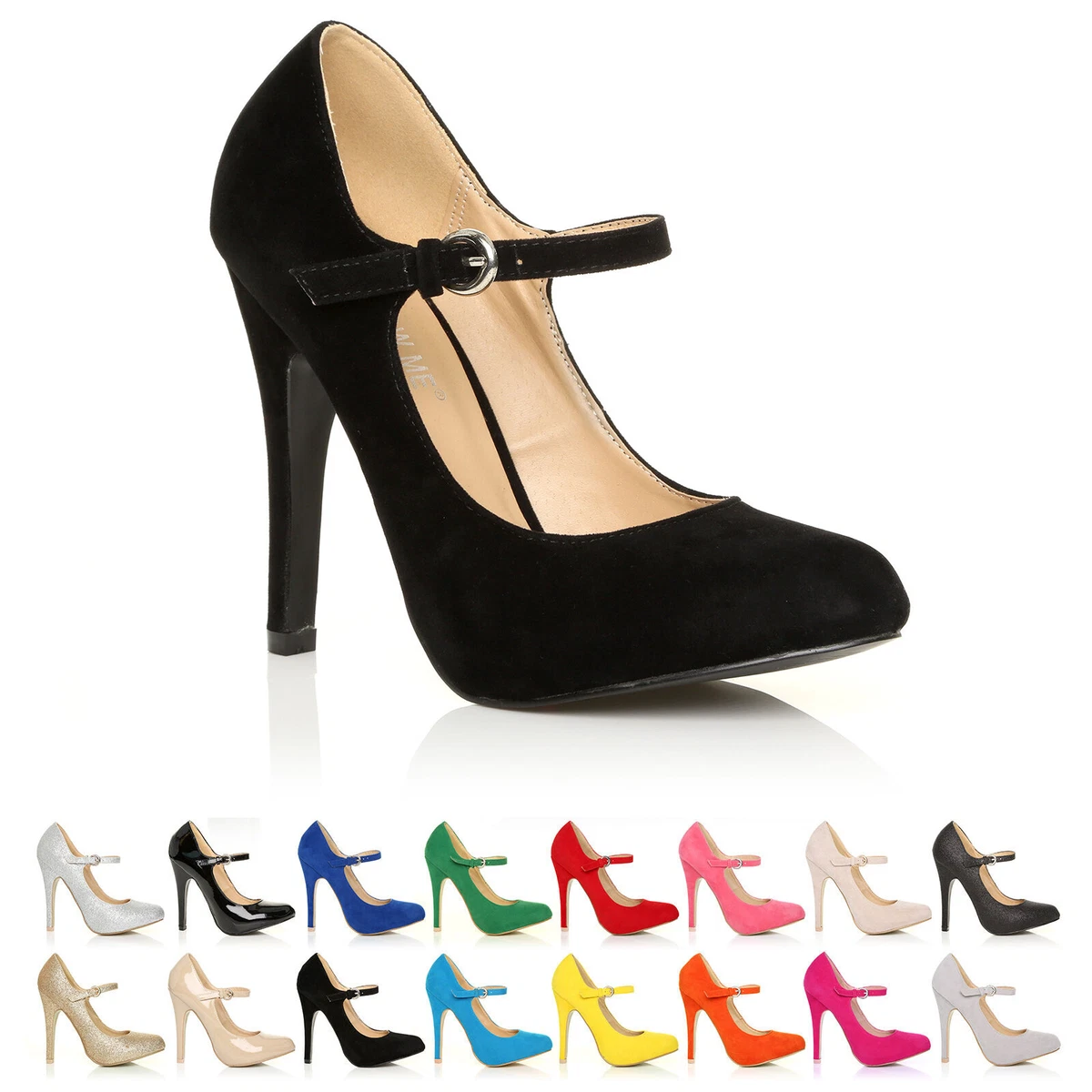 Zapatos De Tacón Alto Mujer Con Correa Tobillo - Negro, Talla 37 1/3, Colección Core
