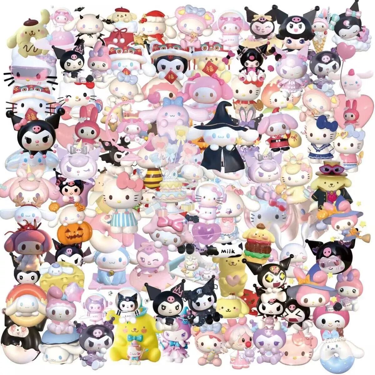 100pcs Mixed Sanrio Stickers Hello Kitty Cinnamoroll Kuromi My