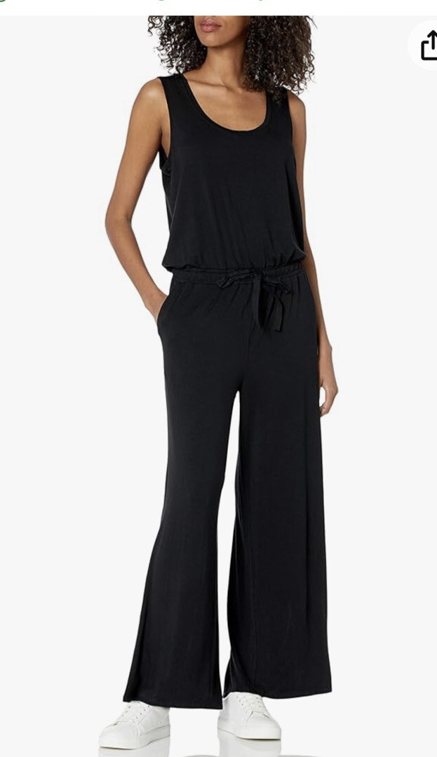 Amazon Terry XL Black Jumpsuit Overall Romper Pockets Sleeveless