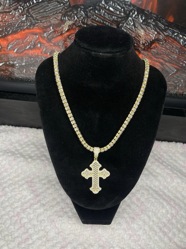 Cadena de hielo chapada en oro amarillo plata 925 Italia Foto 3 de 4