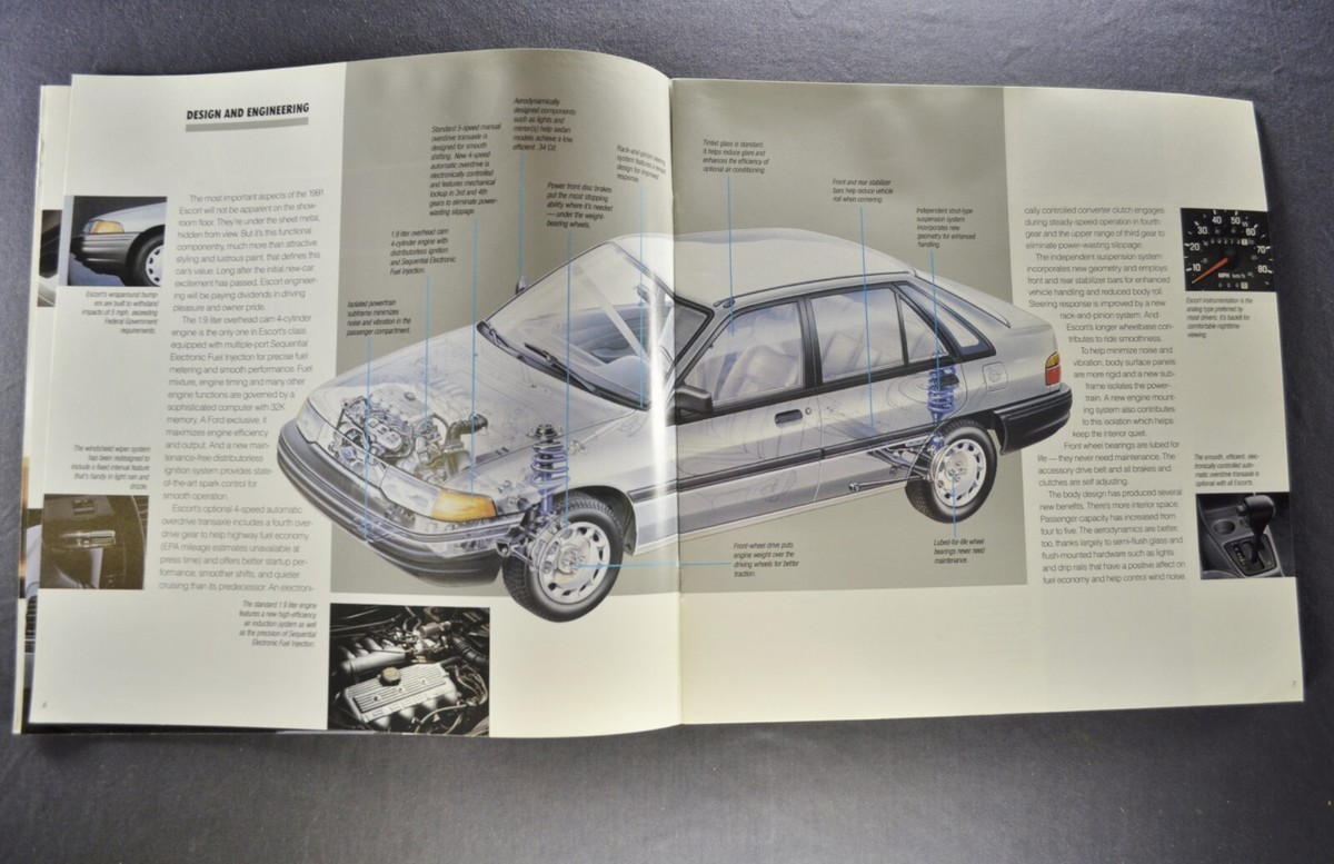 1991 Ford Escort Catalog Brochure GT Coupe LX Sedan Wagon Nice