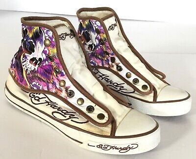Ed Hardy Skull High Top Shoes Womens 7 Laceless Beautiful colors | eBay