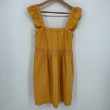 Madewell Dress Womens Medium Gold Flutter Sleeve Square Neck Mini