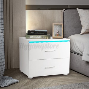 Bedside Table LED Nightstands High Gloss Modern Storage ...