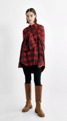 NEW Zara Flat Knee Brown Tall Leather Boots lug 2057 Riding Size