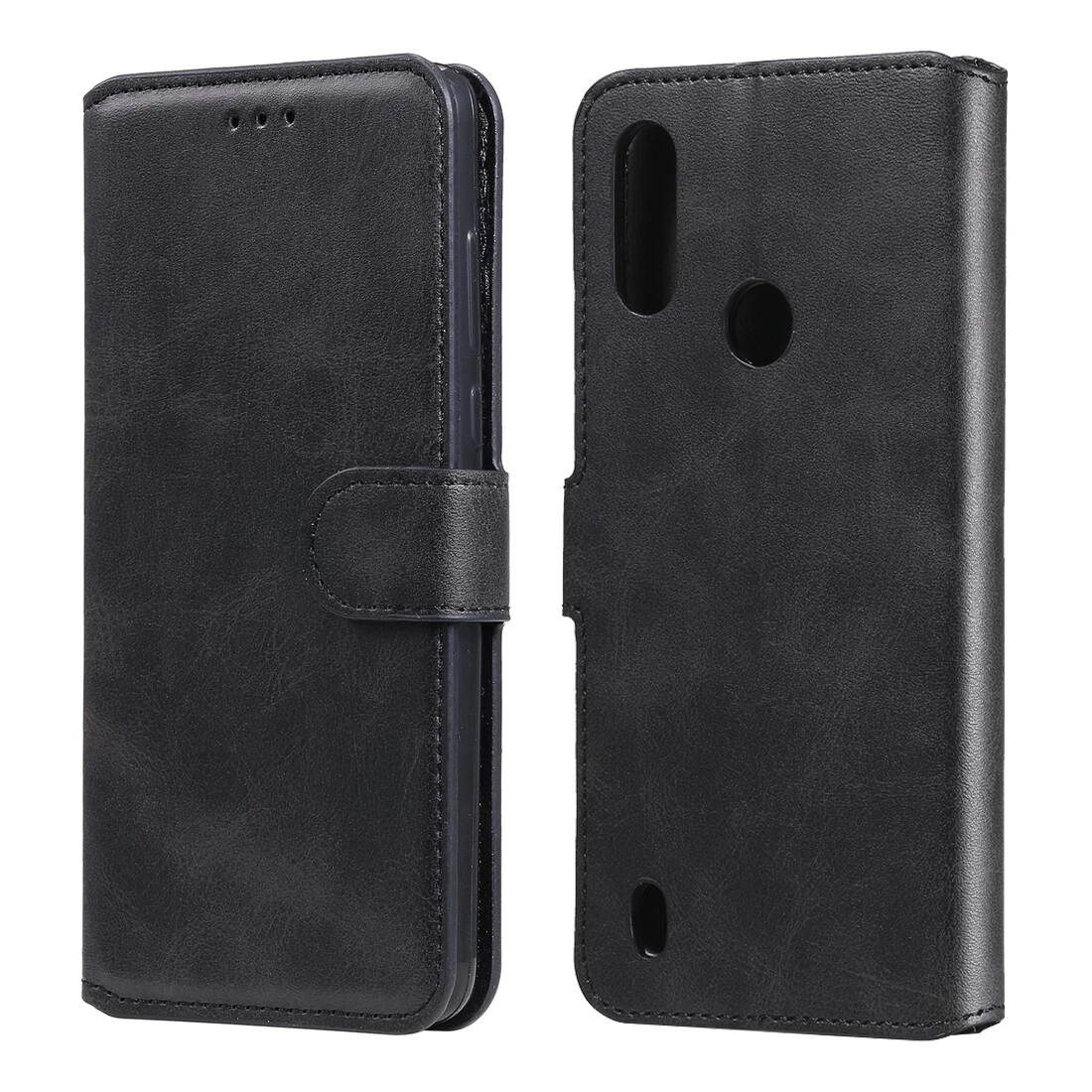 Torre Portafoglio In Pelle PU Con Supporto Per Motorola Moto E6 Plus - Custodia TPU Con Slot Carte E Chiusura Magnetica - Nero