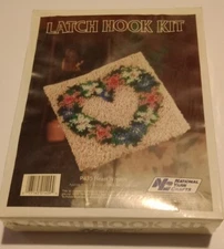 Vintage 12" X 12"  heart wreath latch hook  kit National Yarn Crafts Sealed