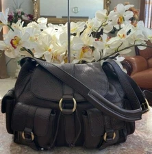 COLE HAAN Large Village Brown Pebble Leather Pockets Flap Satchel Rare! EUC $498