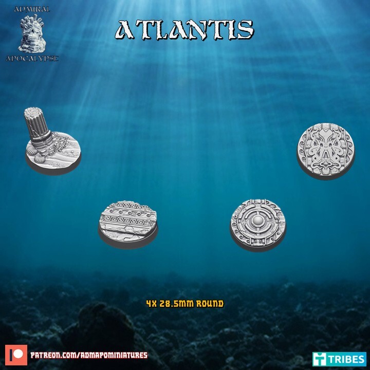 Atlantis Bases x10 - 28/32/40mm+ Resin Bases - Ocean Elf Themed Bases ...