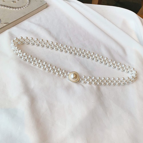 Lady Faux Pearl Belt Waist Chain Rhinestone Beaded Crystal Glitter Bow Butterfly - Picture 3 of 21