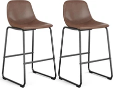 Pu Faux Leather Bar Stools Set of 2, Industrial Pub Barstools with Back and Foot