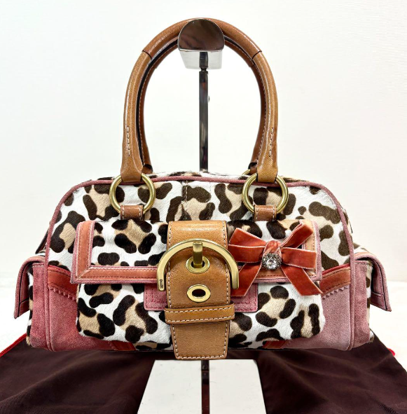 バッグ vintage unborn carf leather shoulder bag Authentic Rare COACH Unborn Carf Leopard Turn Lock Hand Bag