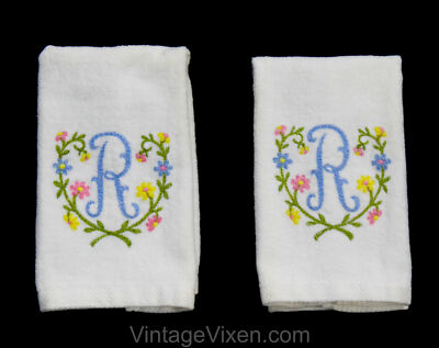 1950s Bathroom Hand Towels - Letter R Monogram Powder Room ...