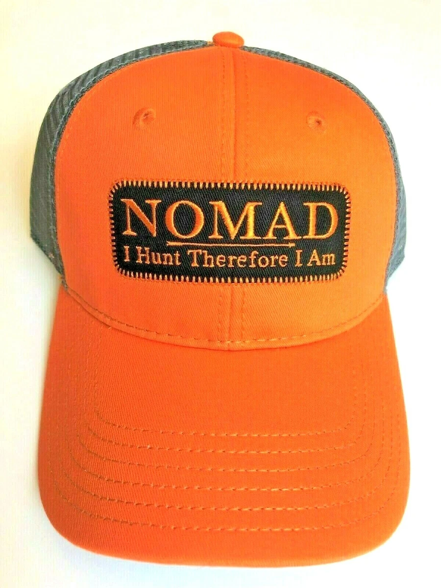 NWT Nomad Outdoors Blaze Orange I Hunt Therefore I Am Trucker Hat