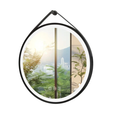 LUVODI Espejo de baño Espejo de baño con iluminación redondo Negro Espejo de pared LED Touch