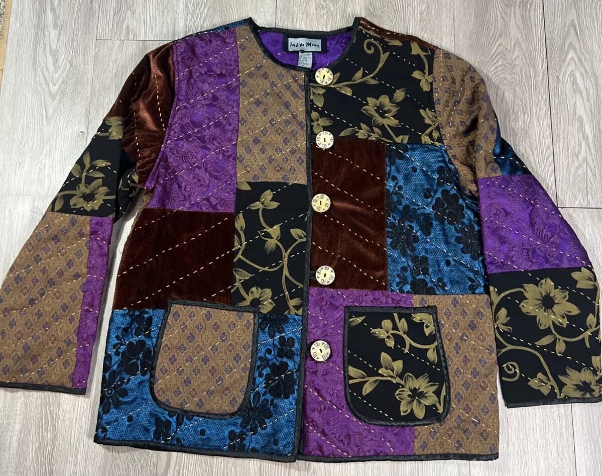 Indigo Moon Embroidered Tapestry Patchwork Jacket… - image 1