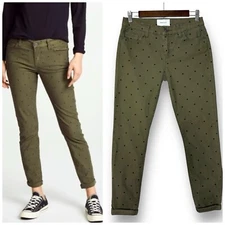 Current/Elliott Jeans 26 Anthropologie Cuffed Army Green Polka Dot Cropped