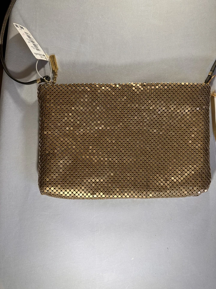 Cartera de golf Whiting & Davis de malla metálica correa de cuero larga vintage nueva con etiqueta Foto 2 de 4