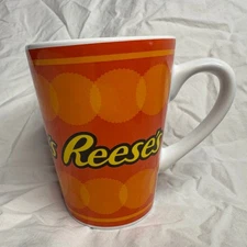 Reeses Candy Logo Tall Mug Orange Peanut Butter Cup Pattern Ceramic Coffee Tea