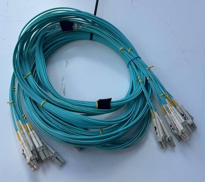 Lot of 8 HP OM3 Fiber Optic Cables 5m 16.4ft LC to LC Aqua Duplex Patch Cords