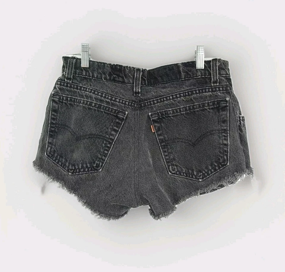 Levi's Vintage Womens 29 Gold Tab 545 Loose Fit Cutoff Boho Black Denim Shorts - Image 3 of 4