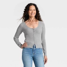 Women's Scoop Neck Cardigan Sweater - Universal Thread Gray S