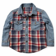 Boys Vintage Levis Denim Shirt Top Country Western Blue Plaid Size 3T 3 Toddler