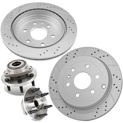 Rear 13.02 Drilled Slotted Rotors Hub Traverse Acadia Enclave Outlook 513277 ABS