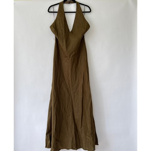 Reformation Womens Delilah Linen Maxi Dress Dark Olive Size 12 NWT - Picture 4 of 10