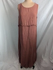 Vtg J. Jill Orange Sleeveless Maxi Shift Dress Women's S Ruffle 100% Linen EUC