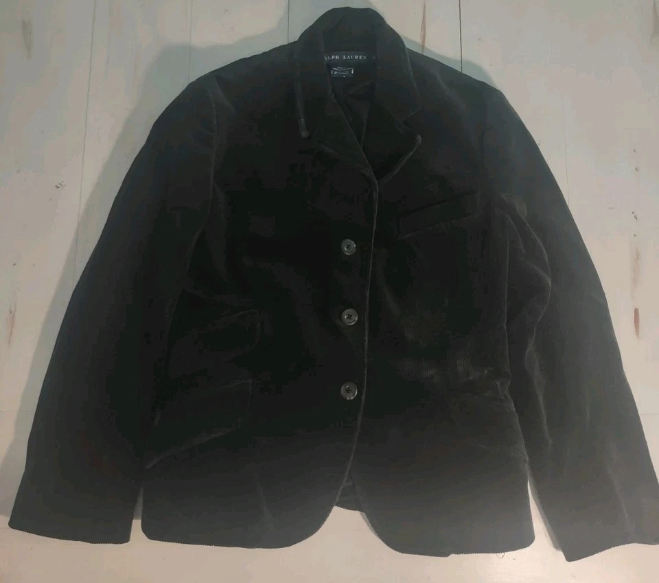 Blazer Ralph Lauren Elegante Pana Negro Un Pecho Para Mujer Talla 6 Abrigo Foto 2 de 4