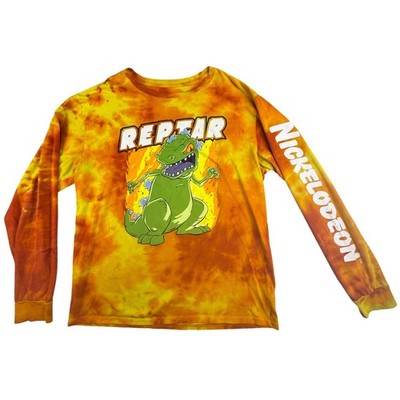 Nickelodeon Rugrats Shirt Men's Large Reptar Tie Dye Long Sleeve Orange 90s