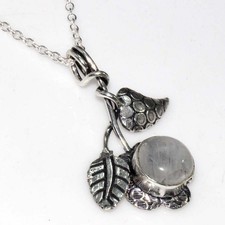 Leaf Round Rainbow Moonstone 925 Silver Plated Necklace 17" Wedding Jewelry JW