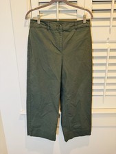 Talbots Size 4 Wide Crop Chino Pants Pockets Olive Army Green Stretch Women New