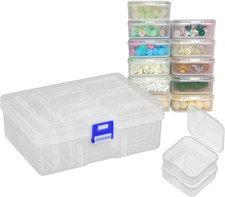 15Pcs Small Bead Organizer Box with Hinged Lids, 2.2X2.2X0.79 Inch Clear Plastic