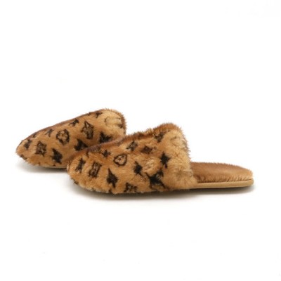 Louis Vuitton Room Shoes Slipper Mink Fur Monogram Brown 1A4MCH