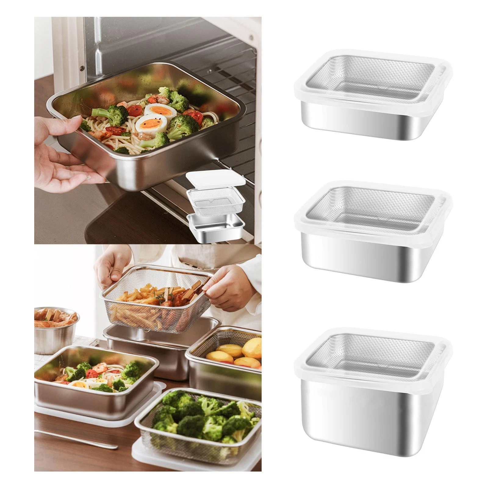 Stainless Steel Food Container with Sieve, Sieve Set, Leak, Food Preparation