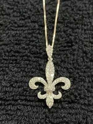 5Ct Lab-Created Diamond 14k White Gold Finish Fleur De Lis Pendant Free Chain.