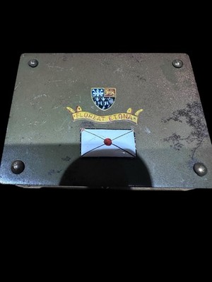 Seltene antike Eton College Metall und Emaille Stempel Box - 8,4 cm x,6,4 cm x 2,3 cm