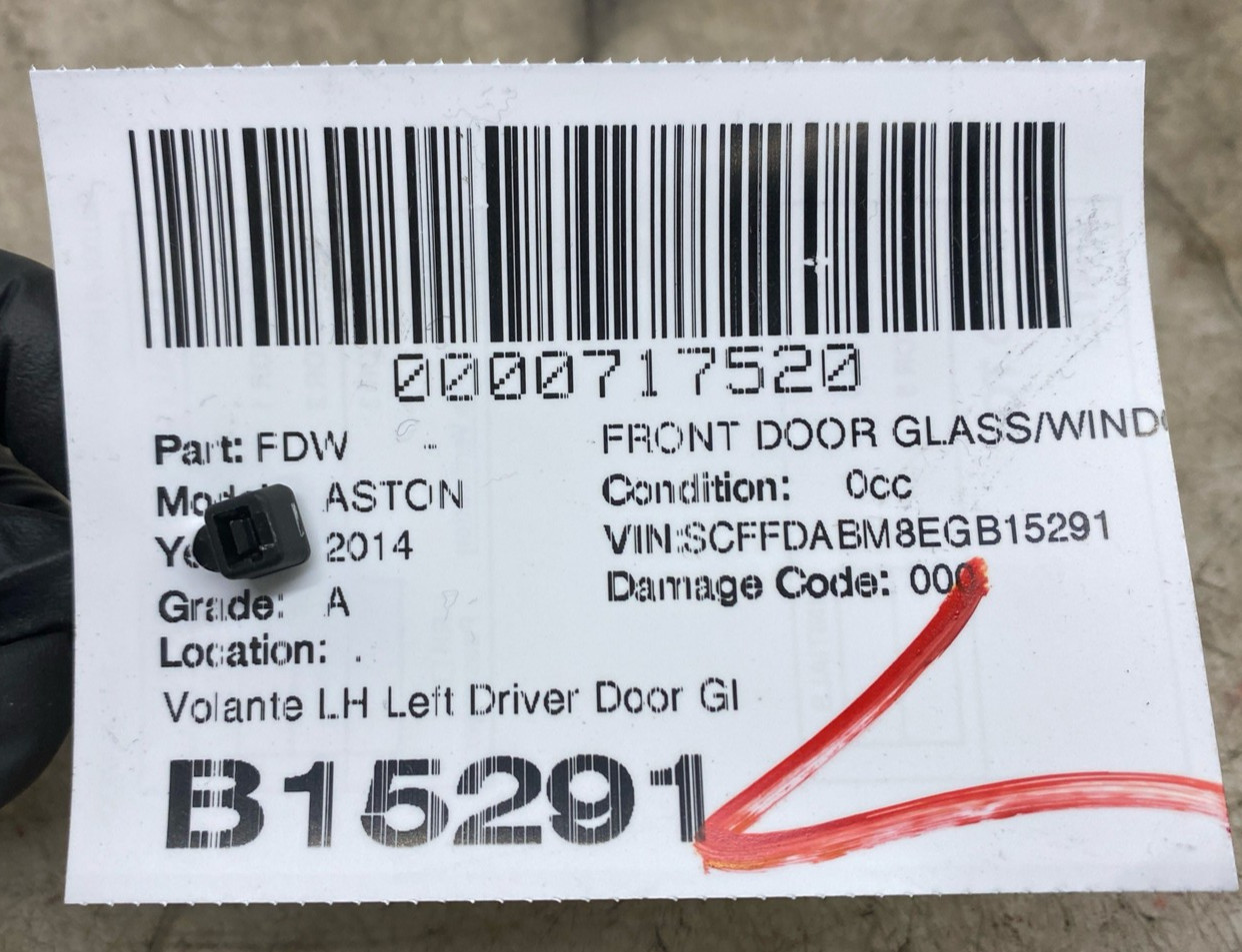 Aston Martin DB9 Volante 2004-2016 Front Left Door glass