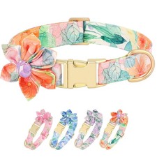 L Colorful Flower Cute Girl Dog Collar, Floral, Spring Patterns, Soft, Pet