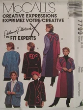 McCALLS 7799 Misses Lined/Unlined Dolman Sleeve Jacket or Coat PATTERN S/8-10 UC