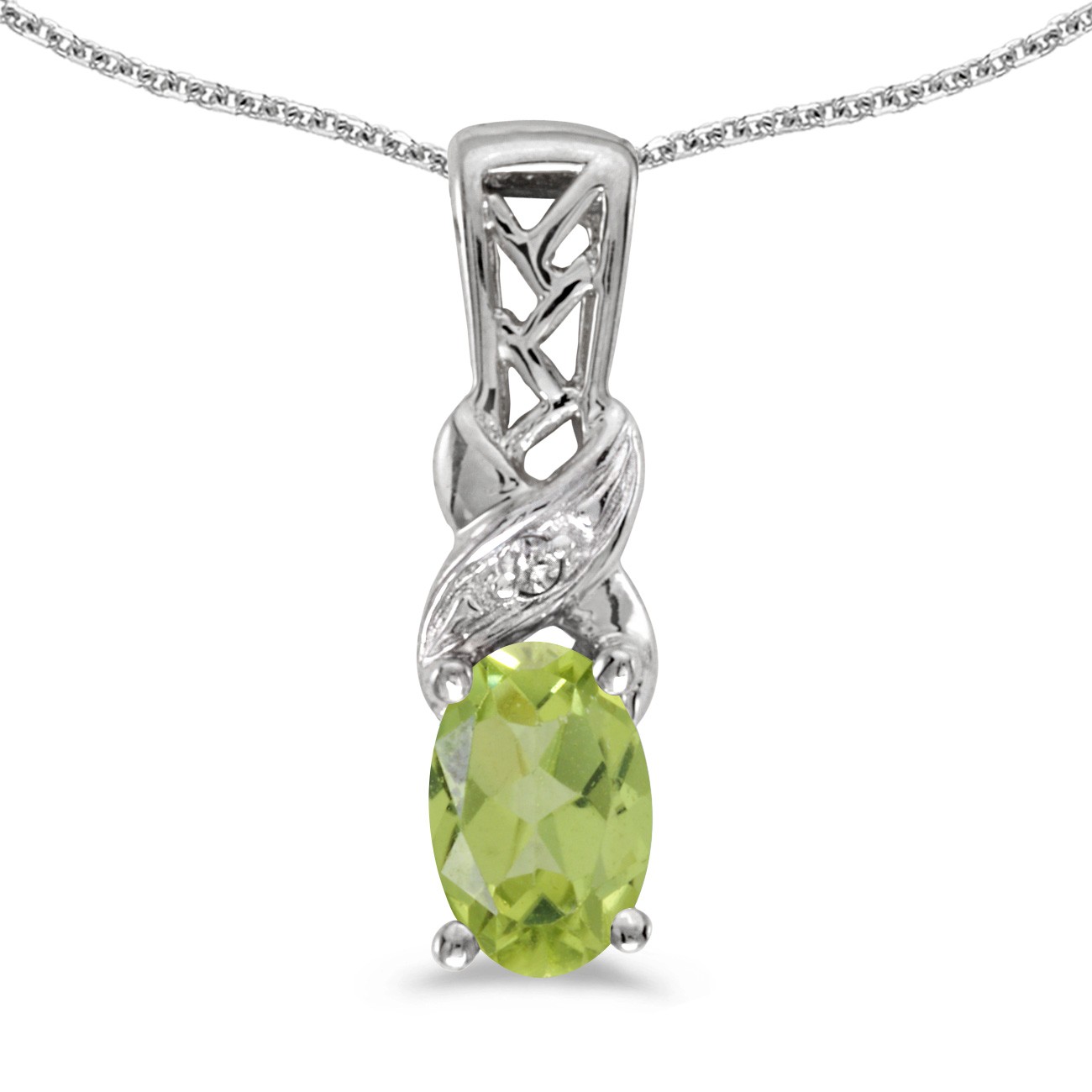LXR 14k Weigold Oval Peridot und Diamant Anhnger 04 ct 74590₽