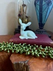 Vintage Fenton Hand Painted Floral Blue Satin Glass Fawn Figure Signed by Artist