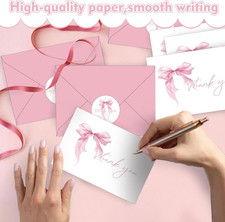 24Pcs Pink Bow Thank You Cards Coquette Bow Greeting Cards with Envelopes and...