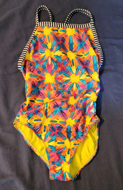 Uglies Dolfin One-Piece Swim Suit Girls 10-12 Racerback Floral Yellow/Blue/Pink
