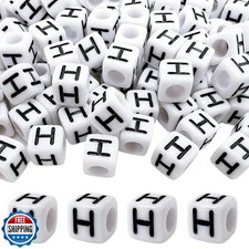 MIIIM 100pcs Pony Beads Letter H for Keychains Making, 6x6mm Large Hole Squar