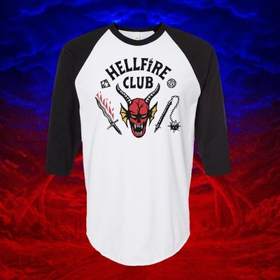 NEW RETRO HELLFIRE CLUB BASEBALL TEE, 3/4  SLEEVES