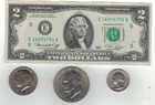 1776-1976 Bicentenial Coin Set $2 Bill, Ike Dollar, Half, Quarter (3) Coins